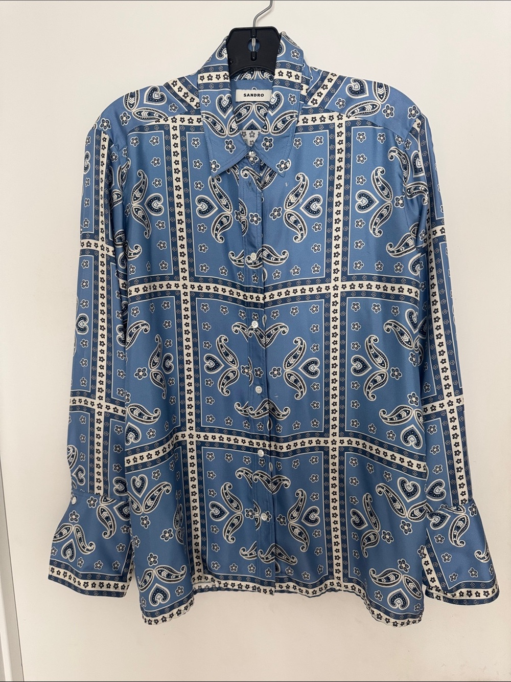 Sandro Carlota Women's Light Blue Paisley Panel Button-Down Shirt